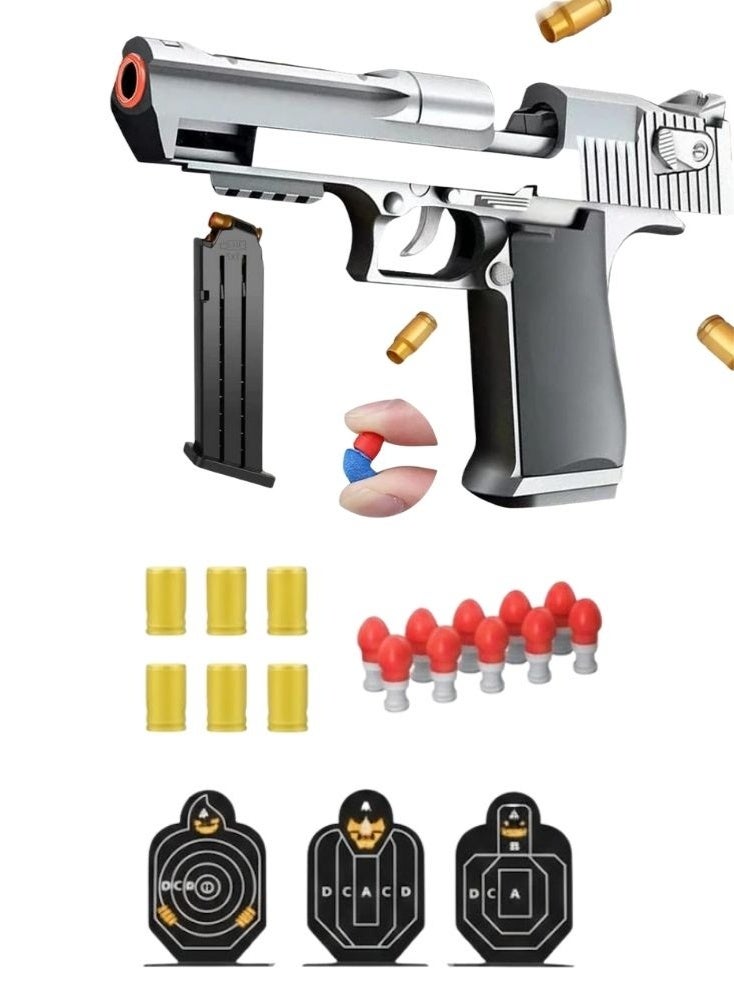 Premium Silver Soft Bullet Toy Pistol Set with Targets – Safe Foam Dart Shooting Gun, Practice Target Accessories for Kids - Image 5